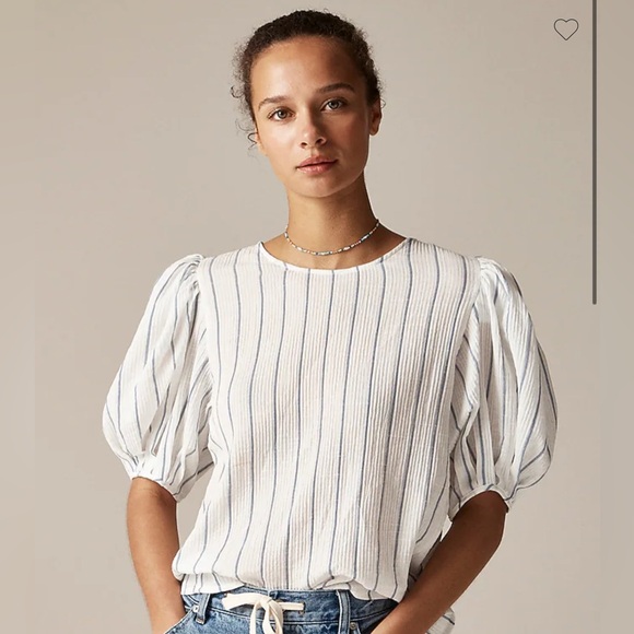 J. Crew Tops - JCrew Puff-sleeve top in stripped gauze, size L